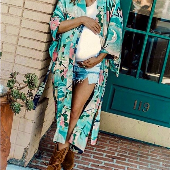 Perching Kimono robe / wrap / cover up turquoise & pink ( deep teal ) gift airy - Picture 5 of 16